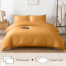 Oxford Homeware Plain Mustard King Duvet Cover With Pillowcase, 3 Piece Set, Soft & Easy Care, Duvet Covers Bedding Sets - thumbnail 4