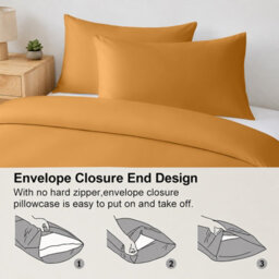 Oxford Homeware Plain Mustard King Duvet Cover With Pillowcase, 3 Piece Set, Soft & Easy Care, Duvet Covers Bedding Sets - thumbnail 5