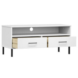 Walplus Tv Cabinet With Metal Legs White Solid Wood Pine Oslo - thumbnail 5