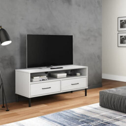 Walplus Tv Cabinet With Metal Legs White Solid Wood Pine Oslo