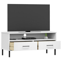Walplus Tv Cabinet With Metal Legs White Solid Wood Pine Oslo - thumbnail 3