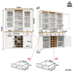 Btm 185Cm Kitchen Pantry Cabinet, Glass Doors, 5 Drawers, Wine Rack, White - thumbnail 6