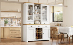 Btm 185Cm Kitchen Pantry Cabinet, Glass Doors, 5 Drawers, Wine Rack, White - thumbnail 5