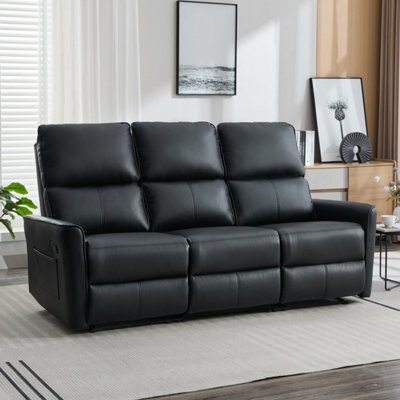 More4Homes Madrid 3 Seater Manual Recliner Air Leather Sofa (Black) - image 1