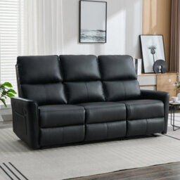 More4Homes Madrid 3 Seater Manual Recliner Air Leather Sofa (Black) - thumbnail 1