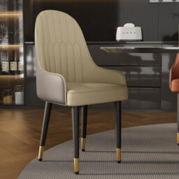 Fativo Set Of 2 Dining Microfiber Leather Chairs Padded Seat High Back Armchair 52L X 49W X 90Hcm, Light Khaki - thumbnail 6