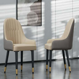 Fativo Set Of 2 Dining Microfiber Leather Chairs Padded Seat High Back Armchair 52L X 49W X 90Hcm, Light Khaki
