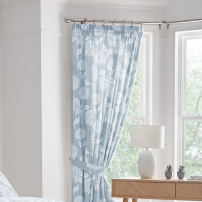 Dreams & Drapes Chrysanthemum Floral Print Lined Pair Of Pencil Pleat Curtains With Tie-Backs - image 1