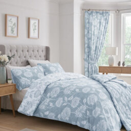 Dreams & Drapes Chrysanthemum Floral Print Lined Pair Of Pencil Pleat Curtains With Tie-Backs - thumbnail 2