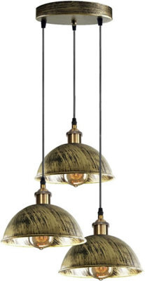 Vintage 3 Way Ceiling Pendant Light  Brushed Brass Dome Lampshade For Kitchen Island - image 1