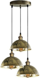 Vintage 3 Way Ceiling Pendant Light  Brushed Brass Dome Lampshade For Kitchen Island