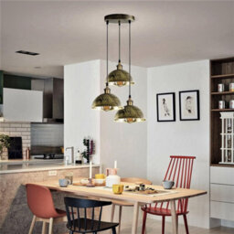 Vintage 3 Way Ceiling Pendant Light  Brushed Brass Dome Lampshade For Kitchen Island - thumbnail 2