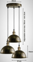 Vintage 3 Way Ceiling Pendant Light  Brushed Brass Dome Lampshade For Kitchen Island - thumbnail 3
