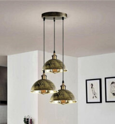 Vintage 3 Way Ceiling Pendant Light  Brushed Brass Dome Lampshade For Kitchen Island - thumbnail 7