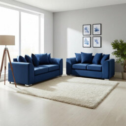 Plush Velvet 3+2 Sofa Set Blue Scatter Back Couch Settee For Living Room Lounge Indoors - thumbnail 3