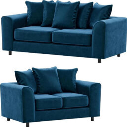 Plush Velvet 3+2 Sofa Set Blue Scatter Back Couch Settee For Living Room Lounge Indoors