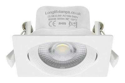 Long Life Lamps Company 6.5W Adjustable Square Led Recessed Ceiling Downlight 6000K Cls8 - image 1