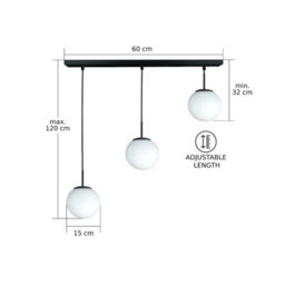 Luminosa Lighting Luminosa Mondi Bar Pendant Ceiling Light Black White Glass Shade 3X E27 - thumbnail 5