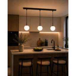 Luminosa Lighting Luminosa Mondi Bar Pendant Ceiling Light Black White Glass Shade 3X E27 - thumbnail 3