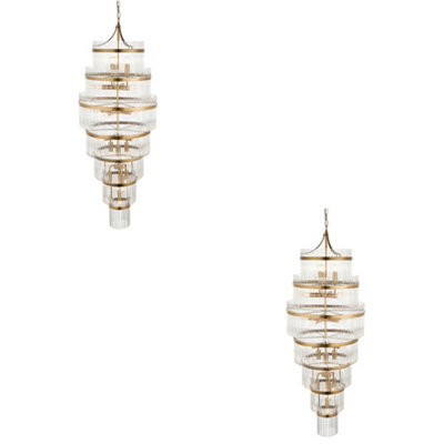 Loops Elegant 2-Pack Antique Brass Hanging Ceiling Pendant Light With Clear Glass Design - image 1