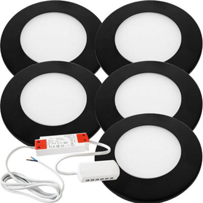 5 Pack Of Matt Black Ultra-Slim Round Under Cabinet Kitchen Lighting With Driver Kit - Natural White Led - image 1