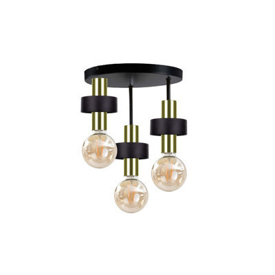 Luminosa Lighting Luminosa Unica Multi Arm Semi Flush Ceiling Light Black, Gold, 35Cm, 3X E27