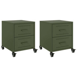 Berkfield Bedside Cabinets 2 Pcs Olive Green 36X39X43.5 Cm Steel - thumbnail 2