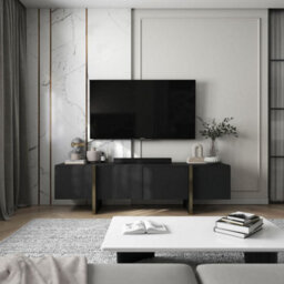 Heze Furniture Kyoto Glamour Modern Loft Style Tv Cabinet 180 Cm Tv Stand - Black Matt - thumbnail 3