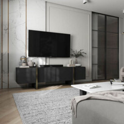 Heze Furniture Kyoto Glamour Modern Loft Style Tv Cabinet 180 Cm Tv Stand - Black Matt - thumbnail 2