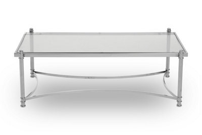 Orsina Stylish Clear And Silver Coffee Table, Spacious Glass Topped Table, Modern Metallic Finished Coffee Table - image 1