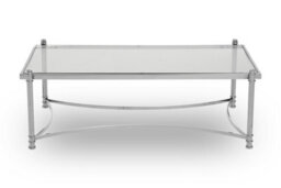 Orsina Stylish Clear And Silver Coffee Table, Spacious Glass Topped Table, Modern Metallic Finished Coffee Table