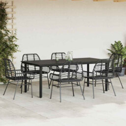Berkfield 7 Piece Garden Dining Set Black Poly Rattan Glass - thumbnail 3