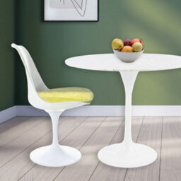 Fusion Living Tulip Set - Marble Medium Circular Table And Two Chairs With Luxurious Cushion Yellow - thumbnail 2