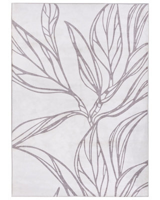 Wyld And Coco Luxehome Beige Leaf Rug 140 X 200 Cm Anti-Slip Low Pile - image 1