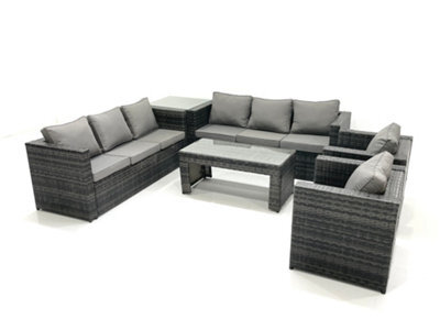 Fimous Rattan Garden Furniture Sofa Set With Coffee Table Armchair Side Table Dark Grey Mixed - image 1