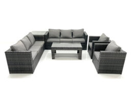Fimous Rattan Garden Furniture Sofa Set With Coffee Table Armchair Side Table Dark Grey Mixed - thumbnail 2