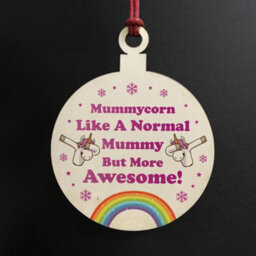 Red Ocean Mummy Gift For Christmas Hanging Wooden Tree Decoration Unicorn Thank You - thumbnail 2