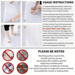 Non Slip Bath Mat 100X40 Cm Shower Mat Bathtub Anti Mold Strong Suction Rubber - thumbnail 4