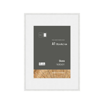 Nielsen Skava A1 White Wooden Picture Frame With A2 Mount, Float Glass And Push/turn Clips - image 1
