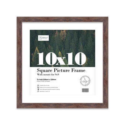 "10X10"" Walnut Picture Frame - 10X10"" Square Frame With 9X9"" Mount For 10X10""/9X9"" Pictures Classic Style Room Decor, 1 Pack" - image 1