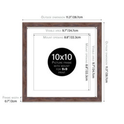 "10X10"" Walnut Picture Frame - 10X10"" Square Frame With 9X9"" Mount For 10X10""/9X9"" Pictures Classic Style Room Decor, 1 Pack" - thumbnail 2