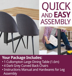 Hallowood Furniture Cullompton Large Dining Table (1.6M) With 4 Dark Grey Curved Back Chairs - thumbnail 7
