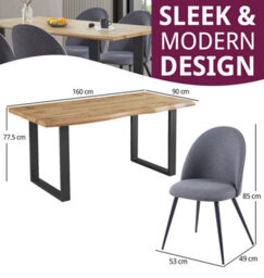 Hallowood Furniture Cullompton Large Dining Table (1.6M) With 4 Dark Grey Curved Back Chairs - thumbnail 3