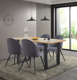 Hallowood Furniture Cullompton Large Dining Table (1.6M) With 4 Dark Grey Curved Back Chairs - thumbnail 1