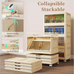 Tier Clothes Storage Boxes Bedroom Stackable Case Cabinet Closet On Wheels 2 Tier - 45X27X47Cm - thumbnail 3