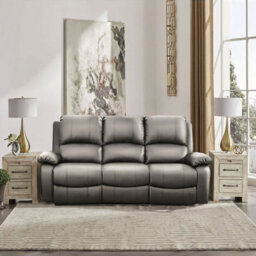 Comfy Living Reclining Faux Leather Sofa In Light Grey 3 Seater Sofa - thumbnail 1