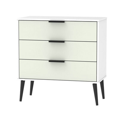 Kyoto Ready Assembled Matt Grey & White No Effect 3 Drawer Chest (H)740mm (W)765mm (D)395mm - image 1