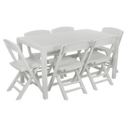 Urbn-Garden White Plastic Rattan Patio Dining Table & 6 Folding Chairs Outdoor Garden Furniture Sets - thumbnail 3