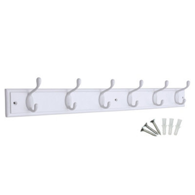 Keypak 6-Hook Wall-Mounted Coat Rack, 68Cm - White Wooden Board, White Coat Hooks - Fixings Included - image 1