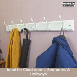 Keypak 6-Hook Wall-Mounted Coat Rack, 68Cm - White Wooden Board, White Coat Hooks - Fixings Included - thumbnail 5